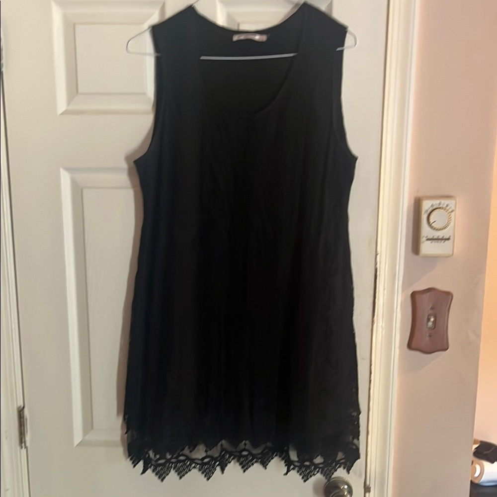 Black Sleeveless Dress with Lace Hem